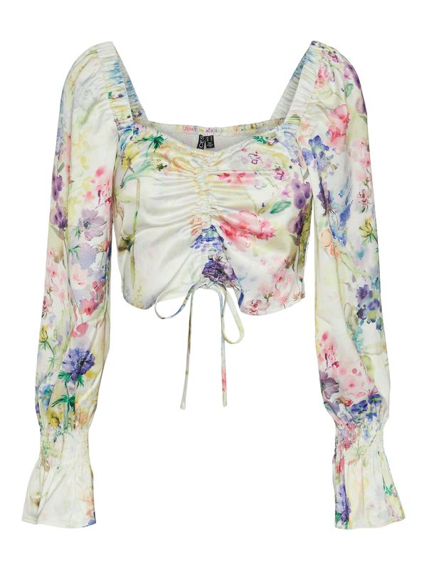 PIECES PIECES Блуза 'MARI'  жълто / тъмнолилаво / бяло