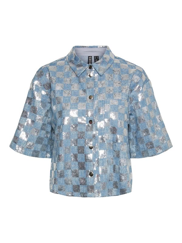 PIECES PIECES Блуза 'NELLIE'  светлосиньо / сребърно