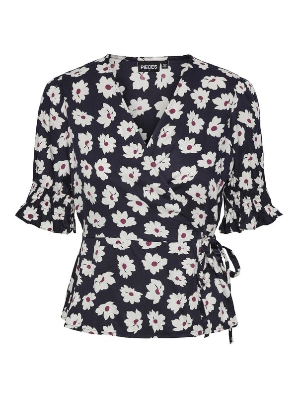 PIECES PIECES Блуза 'Nika'  тъмносиньо / рубинено червено / бяло