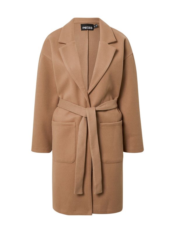 PIECES PIECES Преходно палто 'Jolene'  сепия / черно / бяло