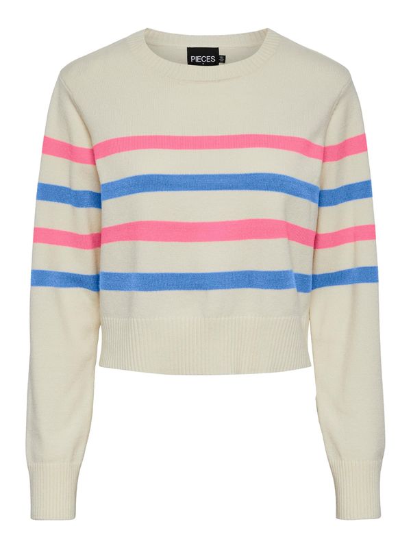 PIECES PIECES Пуловер 'BRIDGET'  синьо / розово / мръсно бяло