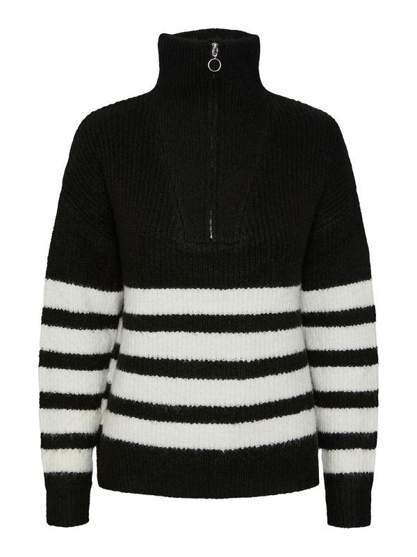 PIECES PIECES Пуловер 'BROOKS'  черно / бяло
