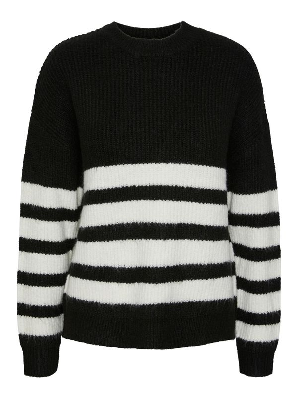 PIECES PIECES Пуловер 'BROOKS'  черно / бяло