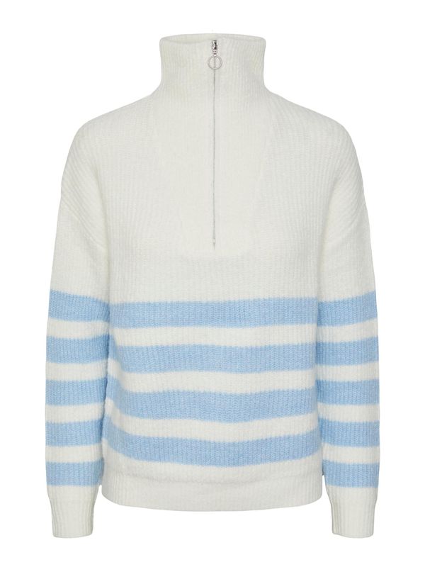 PIECES PIECES Пуловер 'BROOKS'  светлосиньо / бяло