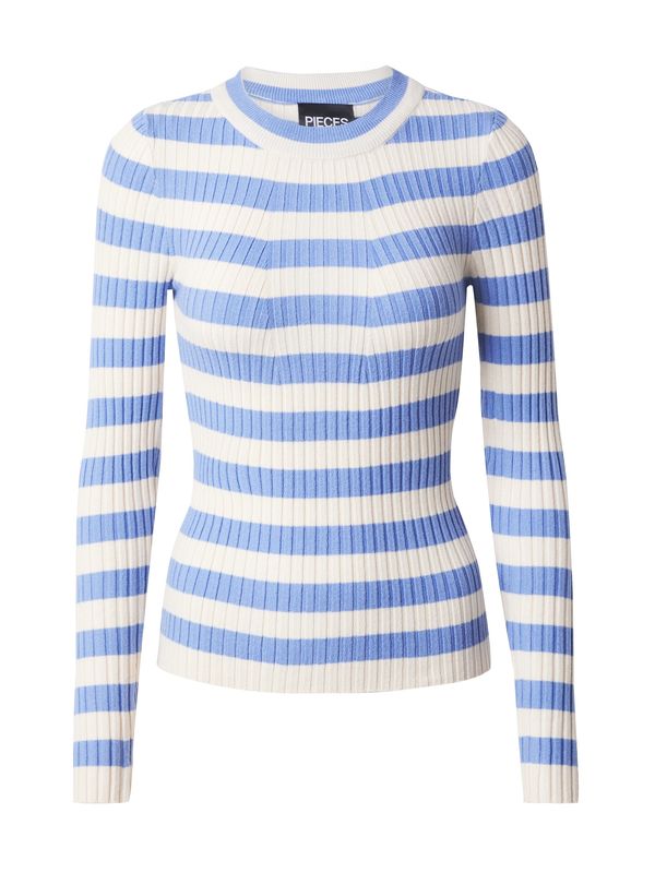 PIECES PIECES Пуловер 'CRISTA'  синьо / бяло