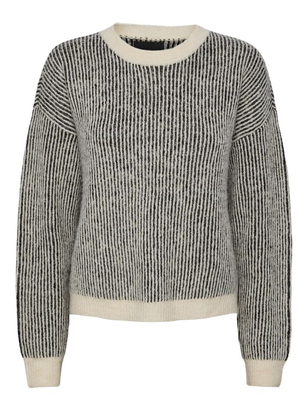 PIECES PIECES Пуловер 'KARMEN'  черно / бяло