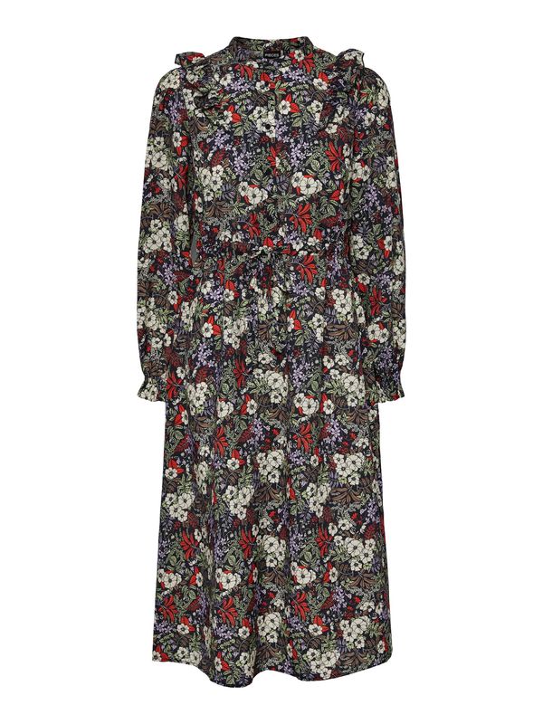 PIECES PIECES Рокля 'Neela'  слонова кост / антрацитно черно / светлозелено / огнено червено