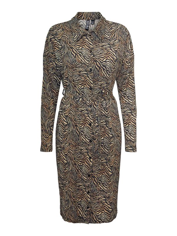 PIECES PIECES Рокля тип риза  кремаво / карамел / черно