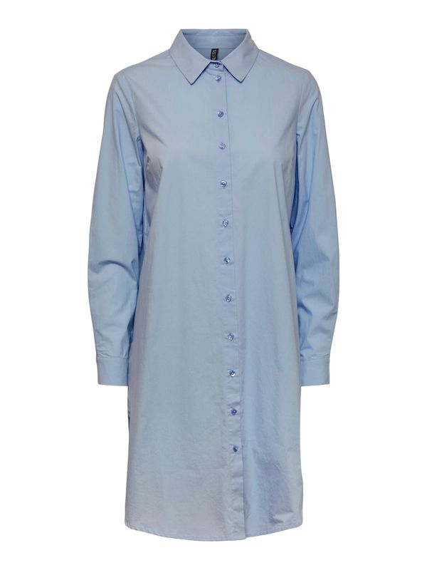 PIECES PIECES Рокля тип риза  опушено синьо