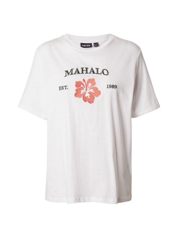 PIECES PIECES Тениска 'BANDA'  смарагдово зелено / корал / пепел от рози / бяло