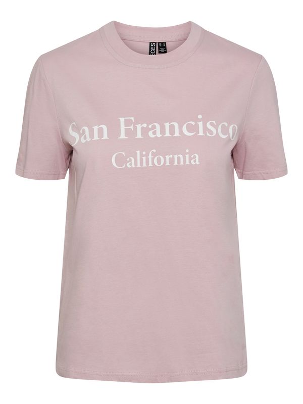 PIECES PIECES Тениска 'FREYA'  розе / бяло