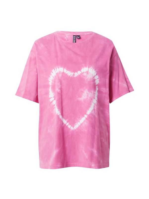 PIECES PIECES Тениска 'HEART'  еосин / бяло