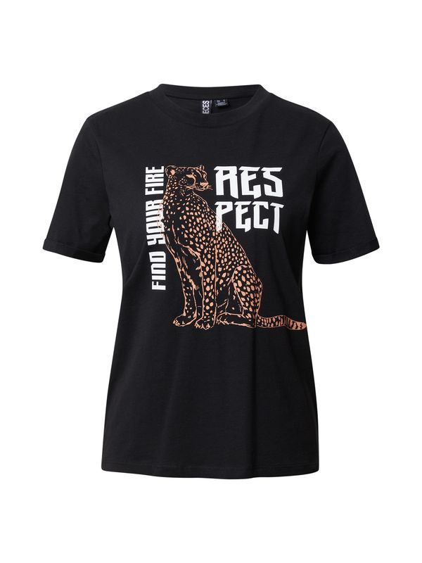 PIECES PIECES Тениска 'KARINA'  карамел / черно / бяло