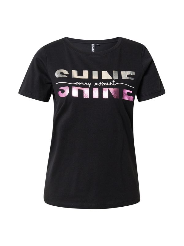 PIECES PIECES Тениска 'METALINA'  светлолилаво / черно / сребърно / бяло