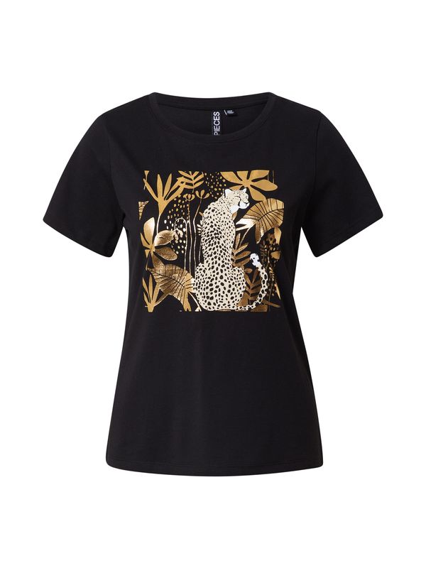 PIECES PIECES Тениска 'METALINA'  злато / черно