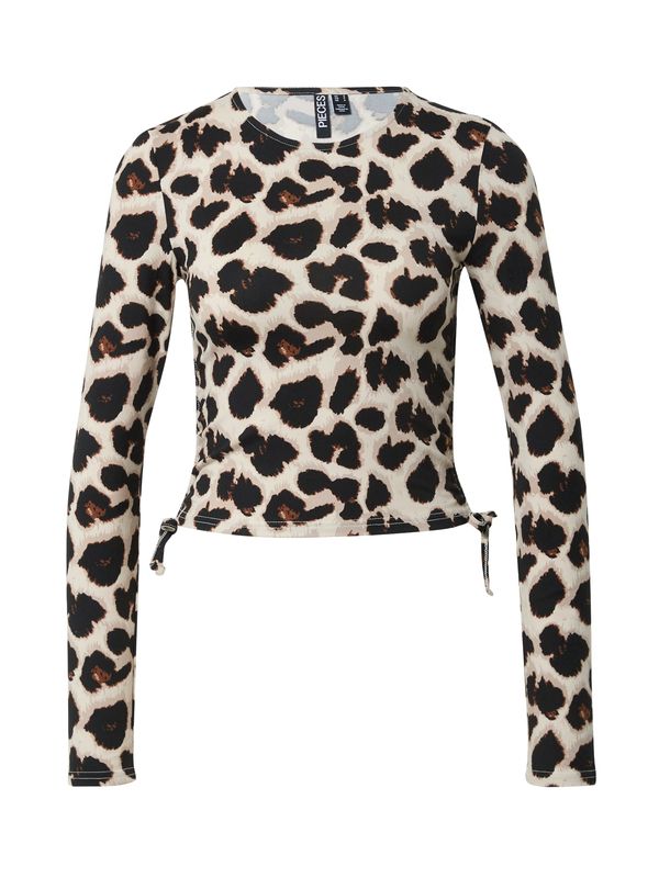 PIECES PIECES Тениска 'NALA'  бежово / кафяво / черно