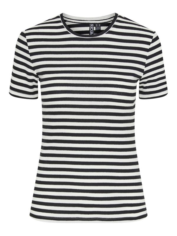 PIECES PIECES Тениска 'RUKA'  черно / бяло