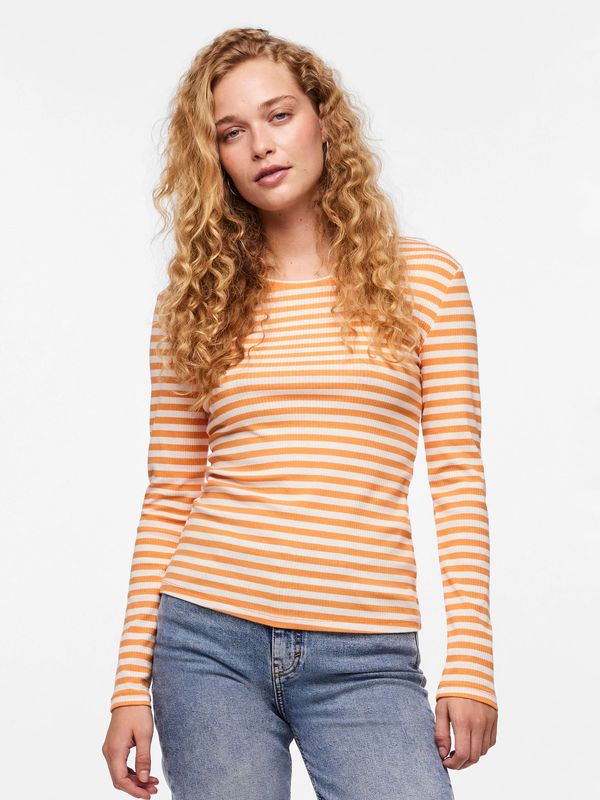 PIECES PIECES Тениска 'RUKA'  оранжево / бяло