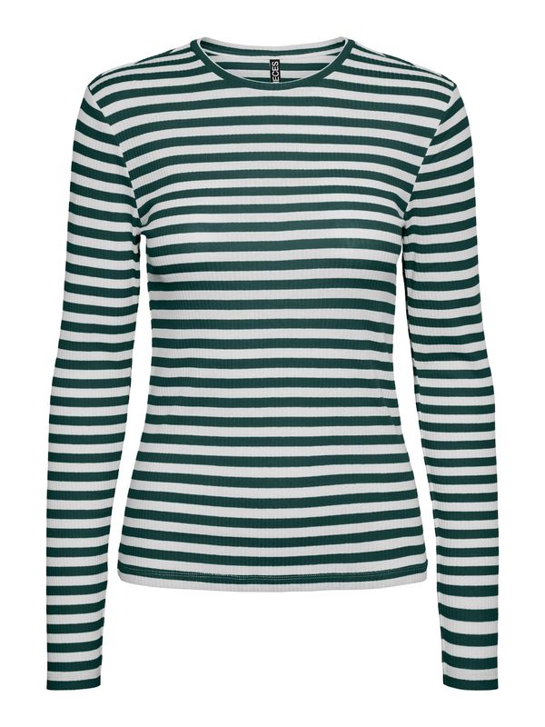 PIECES PIECES Тениска 'RUKA'  смарагдово зелено / бяло