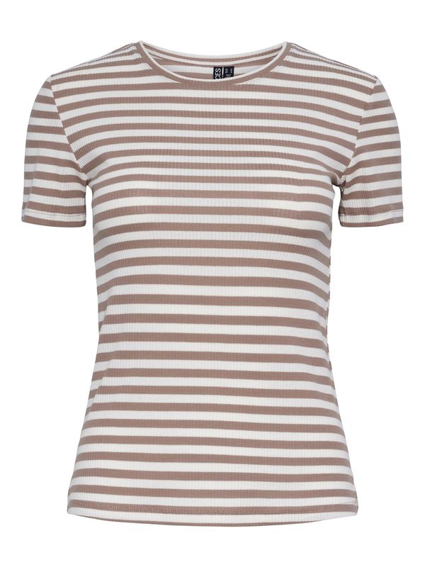 PIECES PIECES Тениска 'RUKA'  таупе сиво / бяло