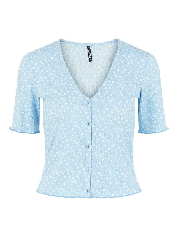 PIECES PIECES Тениска 'Volipe'  светлосиньо / зелено / бяло