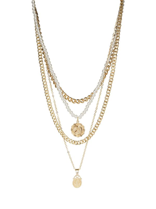 PIECES PIECES Верижка 'FELICIA'  злато / бяло