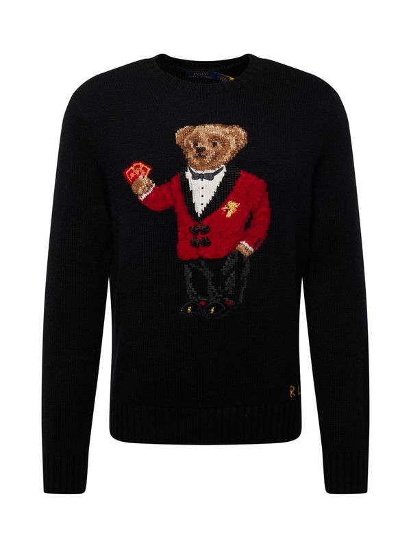 Polo Ralph Lauren Polo Ralph Lauren Пуловер 'NYBEAR'  кафяво / червено / черно / бяло