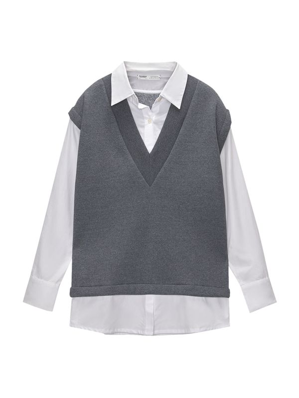 Pull&Bear Pull&Bear Блуза  антрацитно черно / бяло