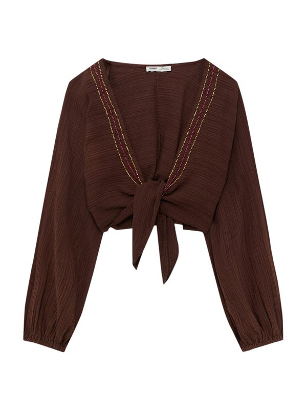 Pull&Bear Pull&Bear Блуза  кафяво / жълто / розово