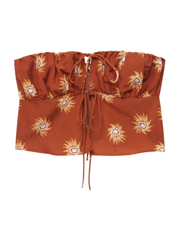 Pull&Bear Pull&Bear Блуза  ръждиво кафяво / златистожълто / бяло