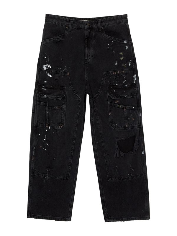 Pull&Bear Pull&Bear Карго дънки  кафяво / черен деним / бяло