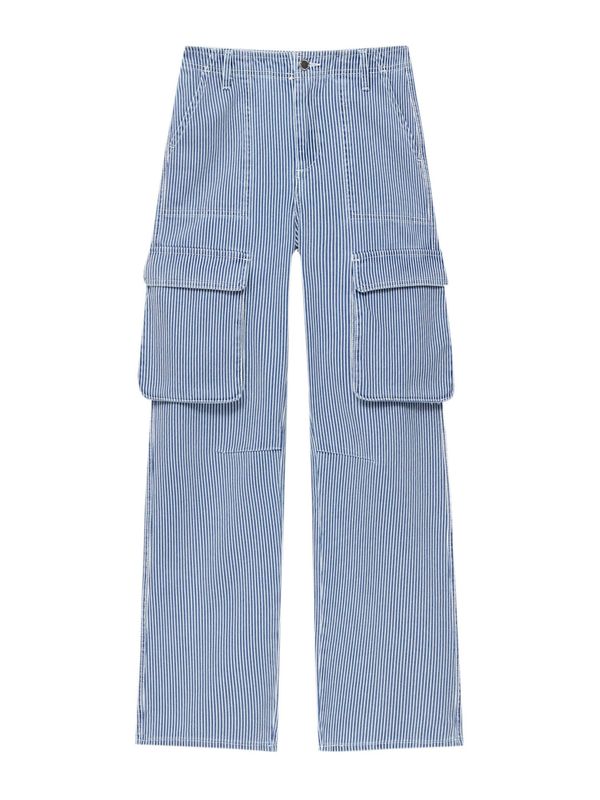 Pull&Bear Pull&Bear Карго панталон  синьо / бяло