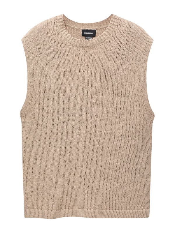 Pull&Bear Pull&Bear Мъжки плетен пуловер без ръкави  бежово