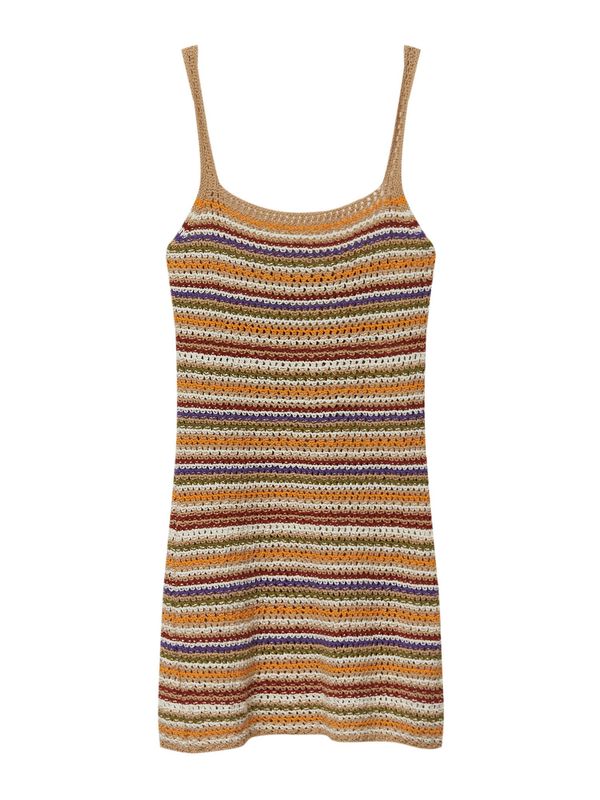 Pull&Bear Pull&Bear Плетена рокля  светлокафяво / тъмнолилаво / оранжево / бяло