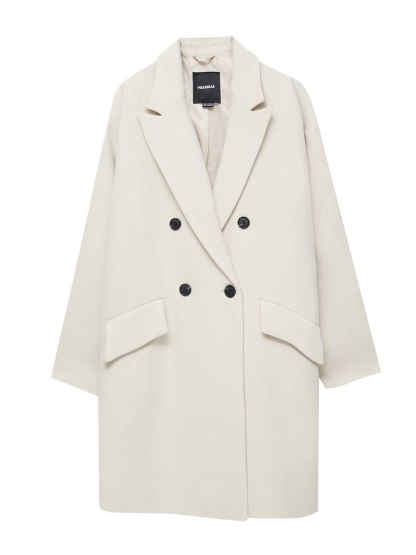 Pull&Bear Pull&Bear Преходно палто  екрю / черно