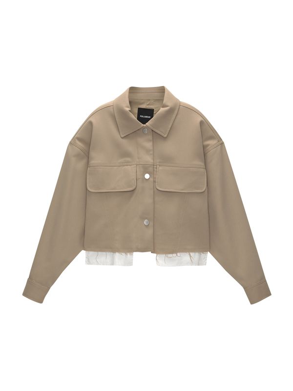 Pull&Bear Pull&Bear Преходно яке  тъмнобежово / бяло