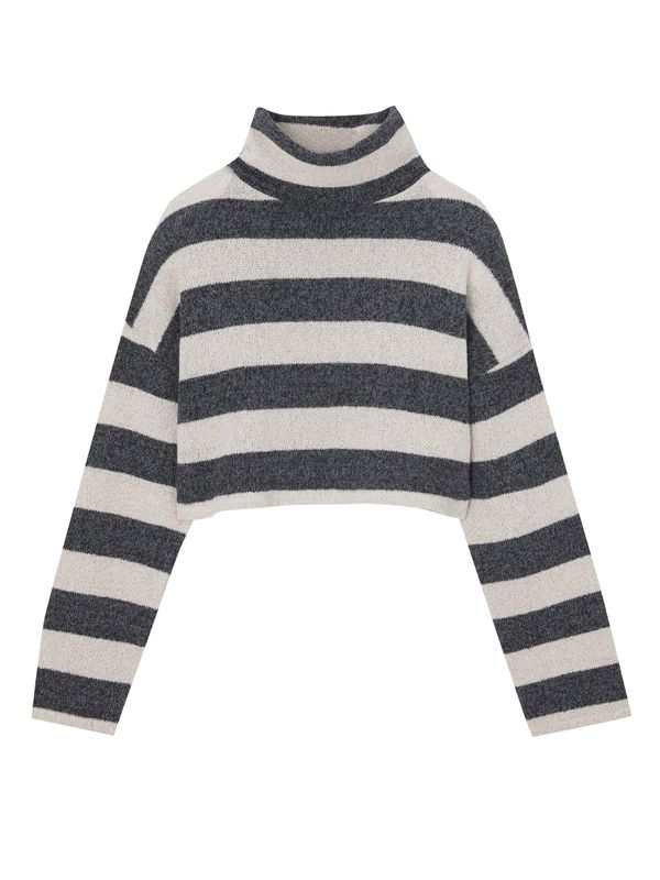 Pull&Bear Pull&Bear Пуловер  антрацитно черно / бял памук