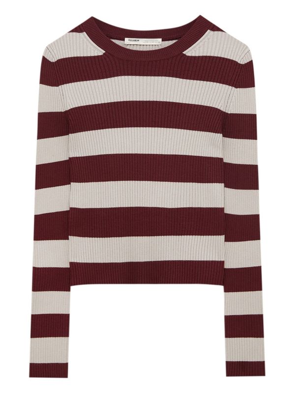 Pull&Bear Pull&Bear Пуловер  бежово / бургундово червено