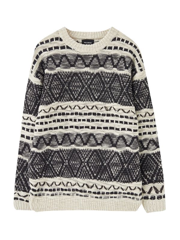 Pull&Bear Pull&Bear Пуловер  бежово / черно