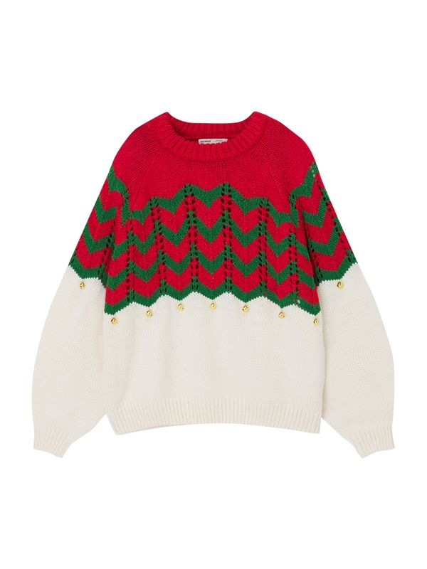 Pull&Bear Pull&Bear Пуловер  екрю / златистожълто / тъмнозелено / ярко червено