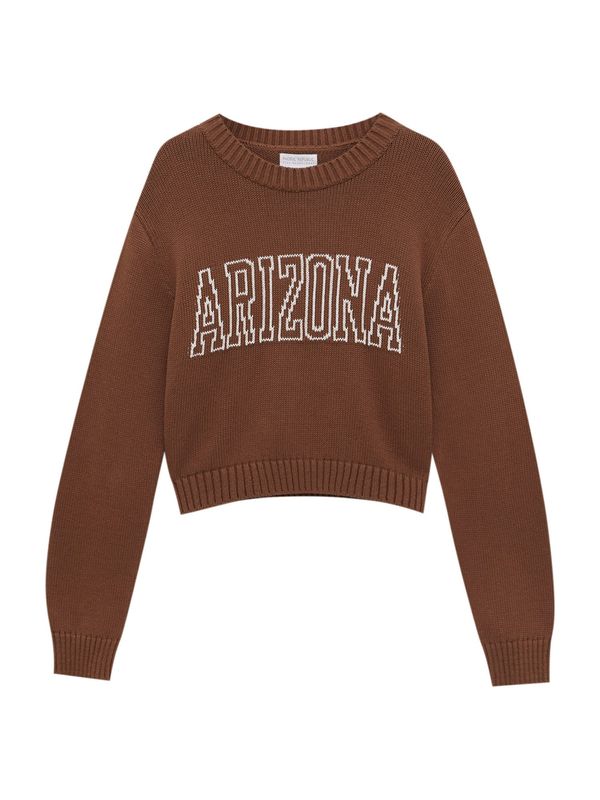 Pull&Bear Pull&Bear Пуловер  кафяво / бяло