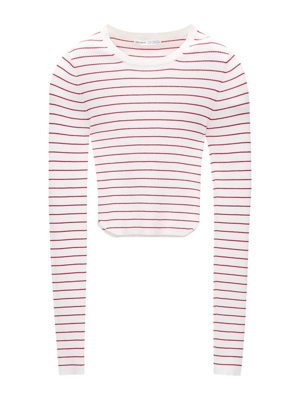 Pull&Bear Pull&Bear Пуловер  карминено червено / бяло