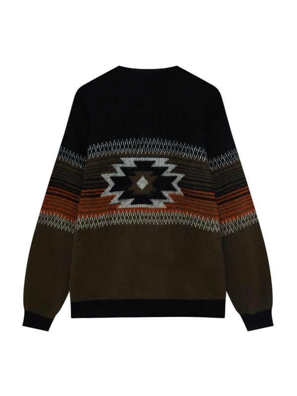 Pull&Bear Pull&Bear Пуловер  кестеняво кафяво / светлосиво / маслина / черно