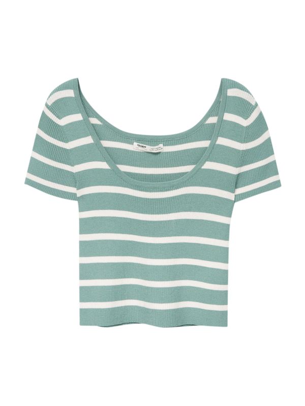 Pull&Bear Pull&Bear Пуловер  нефритено зелено / бяло