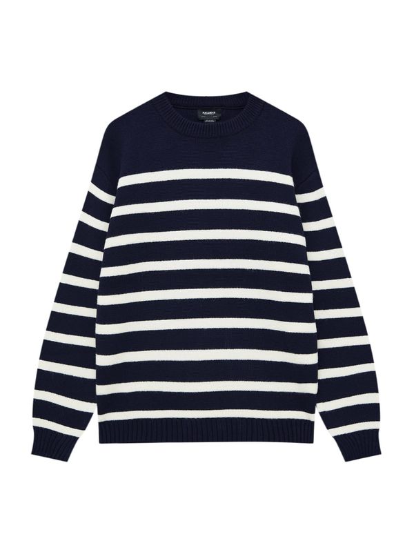 Pull&Bear Pull&Bear Пуловер  нейви синьо / бяло