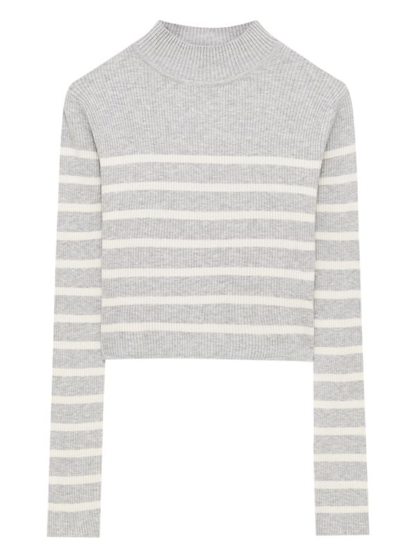 Pull&Bear Pull&Bear Пуловер  сиво / бяло