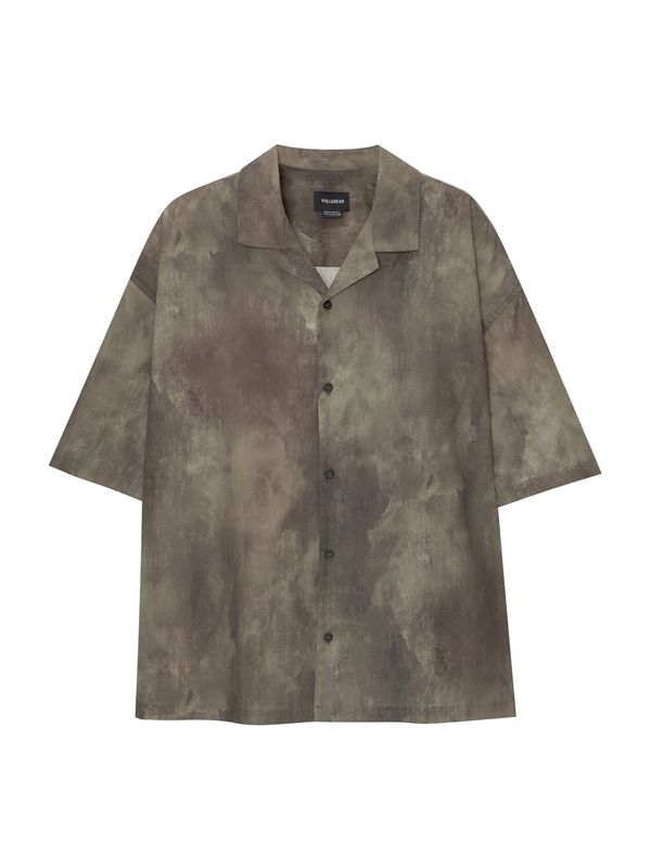 Pull&Bear Pull&Bear Риза  бежово / таупе сиво / тъмнозелено