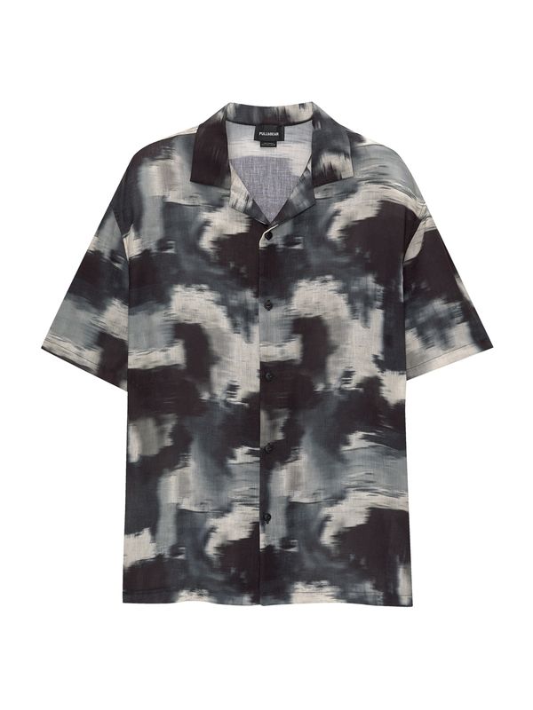 Pull&Bear Pull&Bear Риза  опушено синьо / черно / бял памук