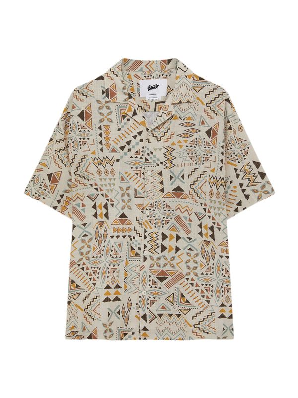 Pull&Bear Pull&Bear Риза  опушено синьо / кафяво / горчица / бял памук