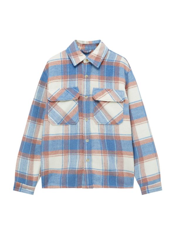 Pull&Bear Pull&Bear Риза  синьо / светлокафяво / бяло